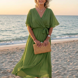 Elysia | Robe Midi Drapée à Encolure en V avec Ceinture