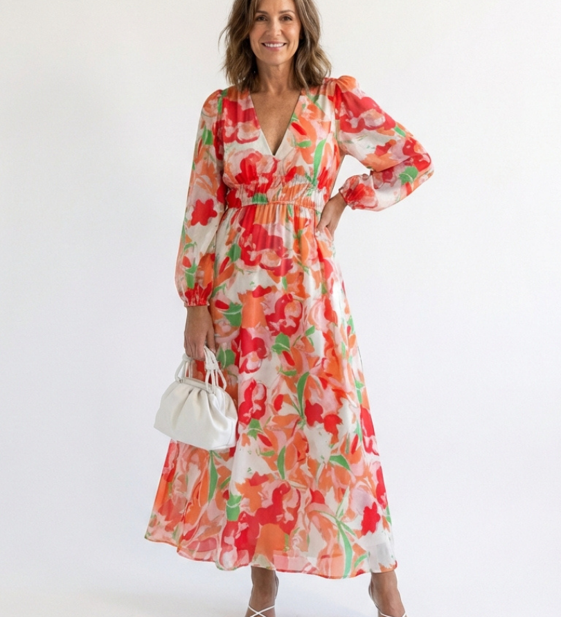 Althea | Robe Maxi Fleurie à Manches Longues
