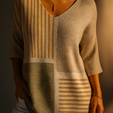 Pull en Tricot pour Femmes avec Motif Géométrique Abstrait