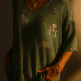 Pull en tricot avec motif répétitif de forêt et animaux pour femmes