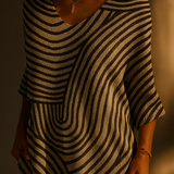 Pull en Tricot Femme Art Géométrique Rétro Imprimé Ligne Ronde Décontracté