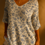 Pull en Tricot à Imprimé de Fleurs Bleues pour Femmes
