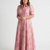 Xanthea | Robe chemise maxi à manches courtes et ceinture florale texturée