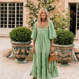 Apolline | Robe midi à manches trois quarts et décolleté en V à motifs