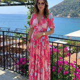 Ione | Robe midi à fleurs à manches courtes et décolleté en V