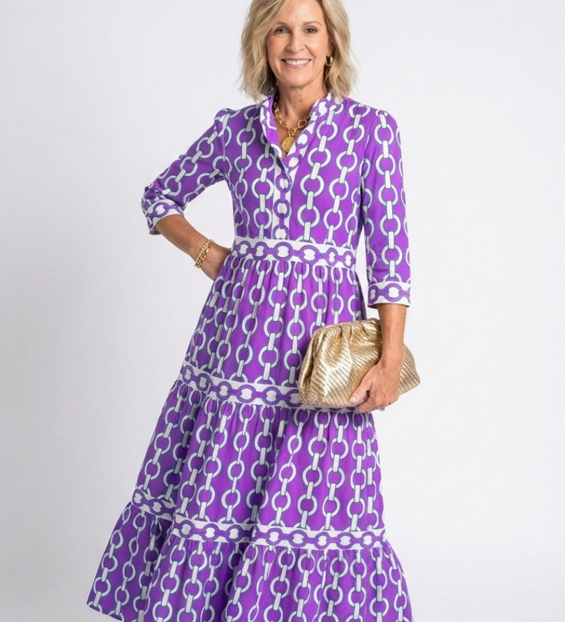 Ysolde | Robe midi à manches trois quarts avec motif chaîne