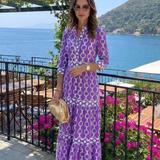 Ysolde | Robe midi à manches trois quarts avec motif chaîne