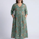 Marina | Robe Maxi à Manches Trois Quarts et Décolleté en V Floral