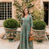 Marina | Robe Maxi à Manches Trois Quarts et Décolleté en V Floral
