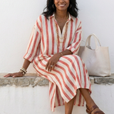 Naomi | Robe Chemise Midi à Manches Longues Rayée