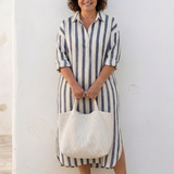 Naomi | Robe Chemise Midi à Manches Longues Rayée