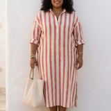 Naomi | Robe Chemise Midi à Manches Longues Rayée
