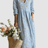 Clémence | Robe Longue Brodée à Motifs Floraux