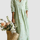 Clémence | Robe Longue Brodée à Motifs Floraux