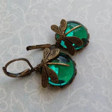 Boucles d'oreilles Libellule Sphérique en Or Antique