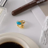 Bague en Pierre de Larmes Turquoise Ajustable en Or