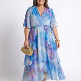 Calista | Robe maxi à décolleté en V, taille à nouer, en couches transparentes