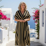 Lina | Robe Midi Rayée à Manches Courtes et Col V