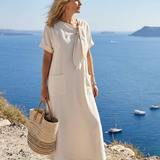 Elowyn | Robe Maxi à Encolure Ronde et Manches Courtes avec Poches