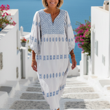 Evadne | Robe maxi brodée à manches longues et décolleté en V