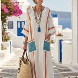 Noemi | Robe maxi à col en V et manches mi-longues avec poches