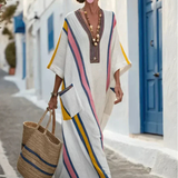 Noemi | Robe maxi à col en V et manches mi-longues avec poches