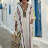 Noemi | Robe maxi à col en V et manches mi-longues avec poches