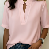 Margaux | Blouse Chic à Col en V et Détail Doré