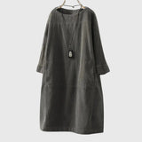 Marguerite | Robe Midi Décontractée en Velours Côtelé