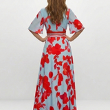 Corinne | Robe Maxi Fleurie à Manches Courtes en V