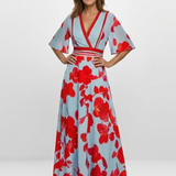 Corinne | Robe Maxi Fleurie à Manches Courtes en V