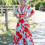 Corinne | Robe Maxi Fleurie à Manches Courtes en V