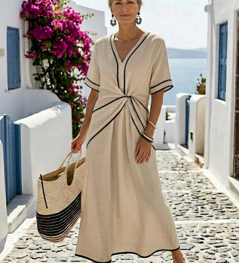 Linnea | Robe midi à manches courtes et décolleté en V