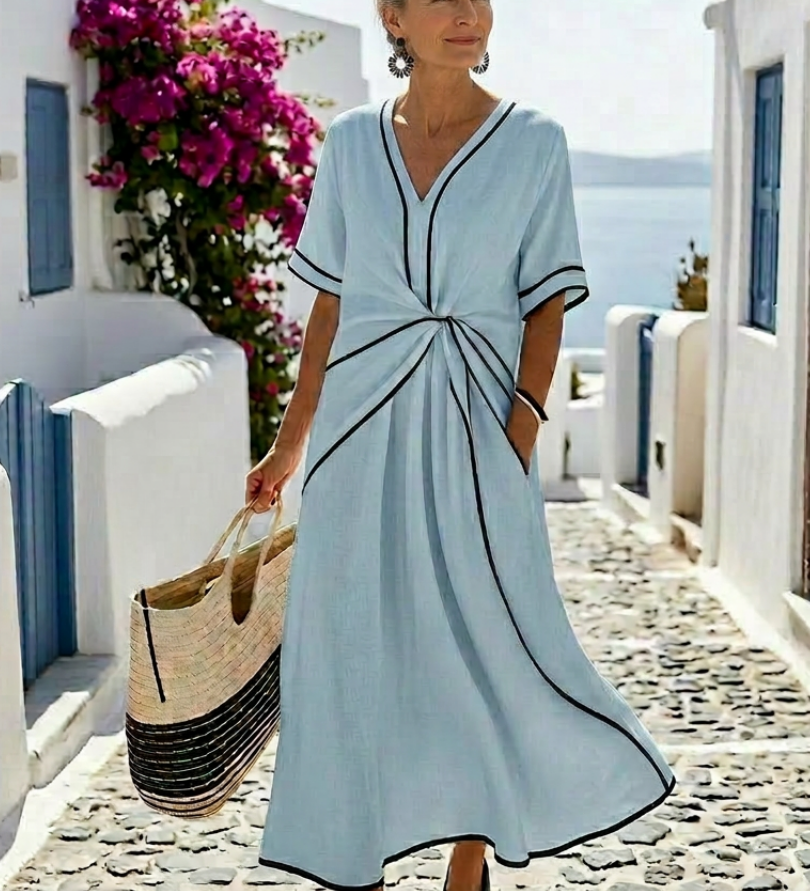 Linnea | Robe midi à manches courtes et décolleté en V