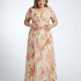 Elara | Robe Maxi Fleurie à Col V et Manches Courtes