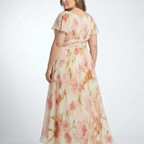 Elara | Robe Maxi Fleurie à Col V et Manches Courtes