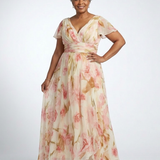 Elara | Robe Maxi Fleurie à Col V et Manches Courtes