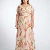 Elara | Robe Maxi Fleurie à Col V et Manches Courtes