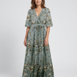 Evadne | Floral V-Neck Short-Sleeved Maxi Dress