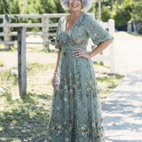 Evadne | Floral V-Neck Short-Sleeved Maxi Dress