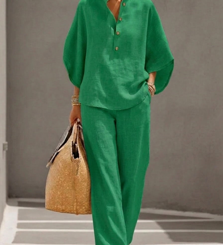 Ensemble printemps décontracté – chemise & pantalon large