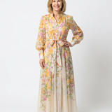 Cressida | Robe longue maxi transparente fleurie à manches longues