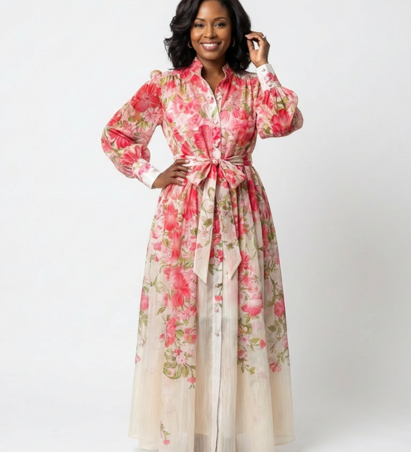 Cressida | Robe Maxi Longue à Manches Longues Florale Transparente